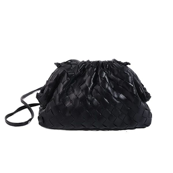 /EA/PU-vævet skuldertaske Cloud Mini læderclutch sort