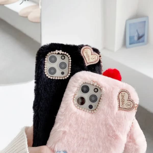 Jeg elsker dig Hjerte Fluffy Cover til Rosa IPhone13