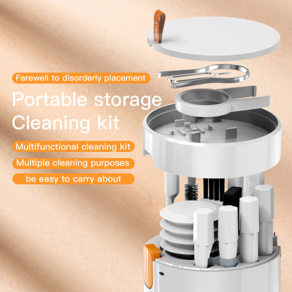 Rengjøringssett for mobilt tastatur, rengjøringsspray for datamaskiner for bærbare datamaskiner 20 i 1 multiverktøy rengjøringsbørste for elektroniske enheter white orange