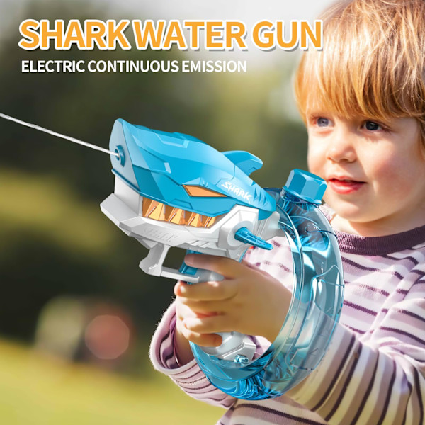 Elektrisk vattenpistol för vuxna och barn - Fjärrkontroll automatisk vattenpistol - Perfekt för sommarens poolpartyn - Cool hajdesign - Perfekt sommarpresent C