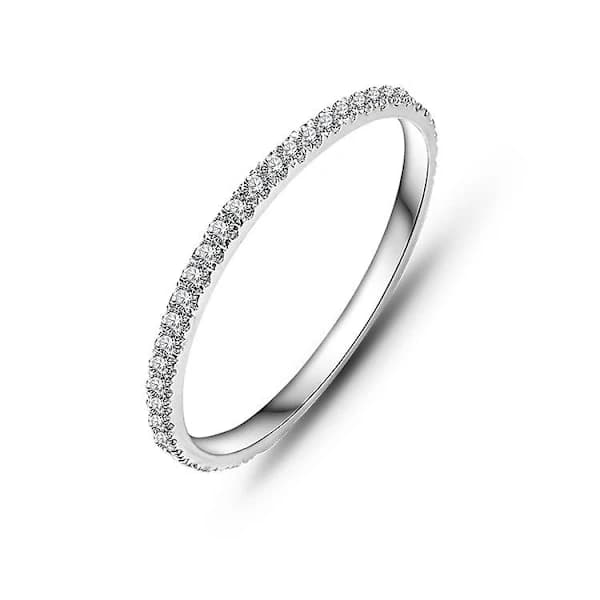 /EA/Silver Diamond Stapelbar Ring Damring för Kvinnor