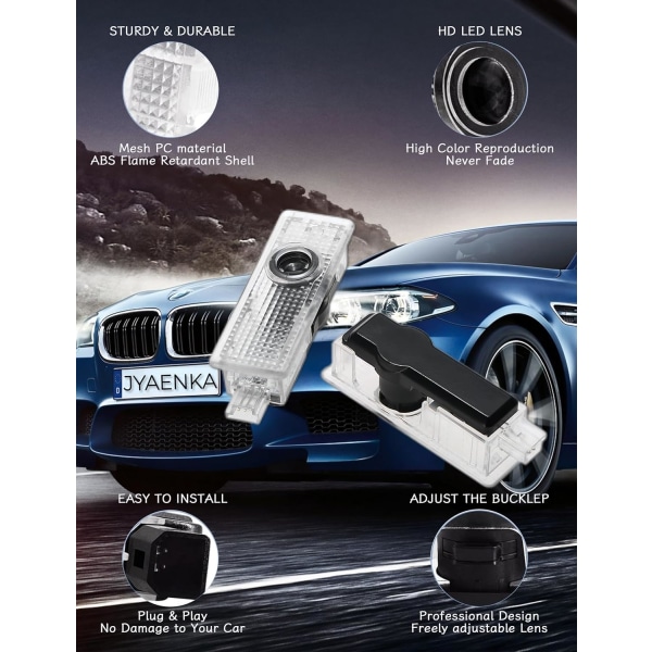 [2024 Oppdatert] 4 stk bildørlys HD Puddle Light Led dørlys Velkomstlys - dobbel port BMW