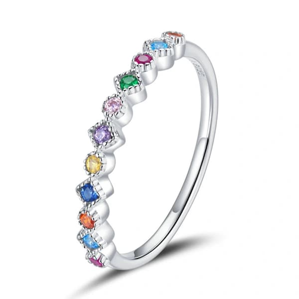 /EA/Fashion Rainbow Stackable Ring 925 Sterling Silver Zircon Ring f