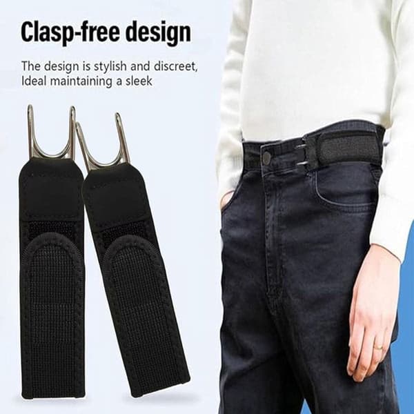 Spännefritt elastiskt bälte 2-pack justerbart bekvämt osynligt midjebälte för män kvinnor jeans svart
