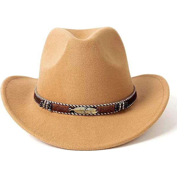 /EA/Western Cowboyhatt Bred Brett Utendørs Fedora Hatt, Kamel