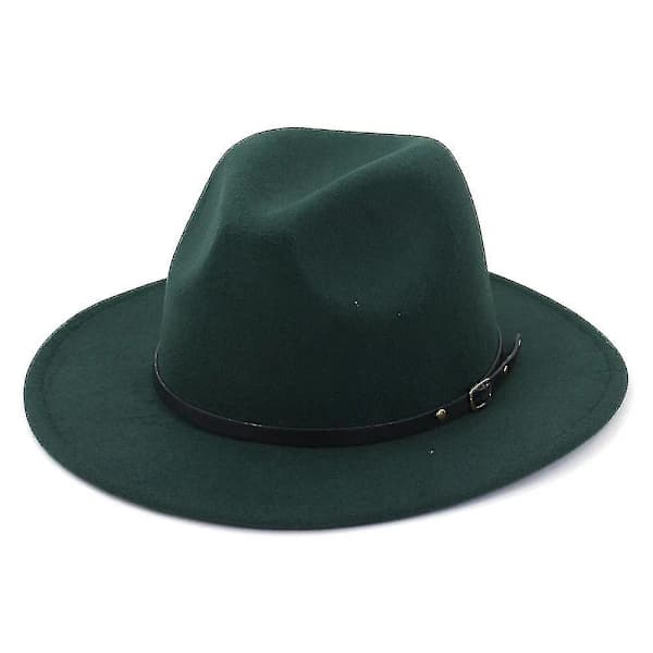 /EA/Mørkegrøn uld Fedora hat til kvinder og mænd