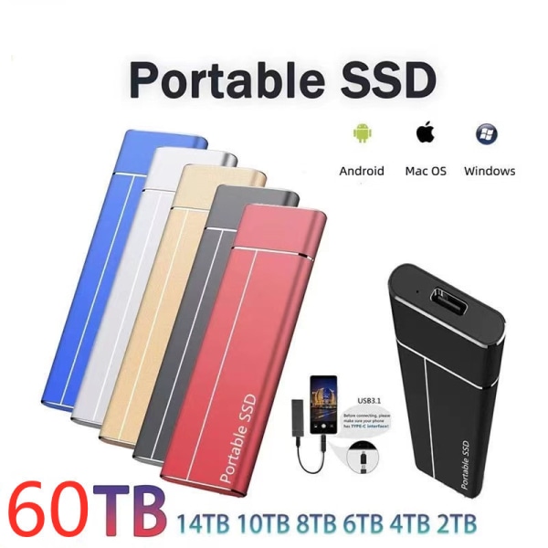 SSD-portabel solid state-enhed udvidelse og opgradering til 2TB effektiv overføring röd 2TB