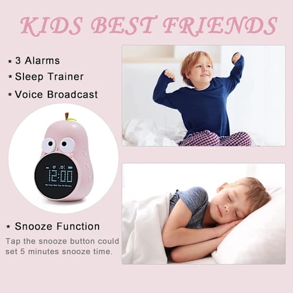 /EA/Barnväckarklocka för flickor Päronväckarklocka med snoozefunktion Småbarns sömnutbildningsklocka för sovrum hem kontor