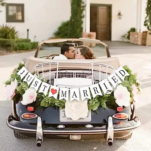 /EA/Just Married bröllopsbanderoll, bröllopsdekoration