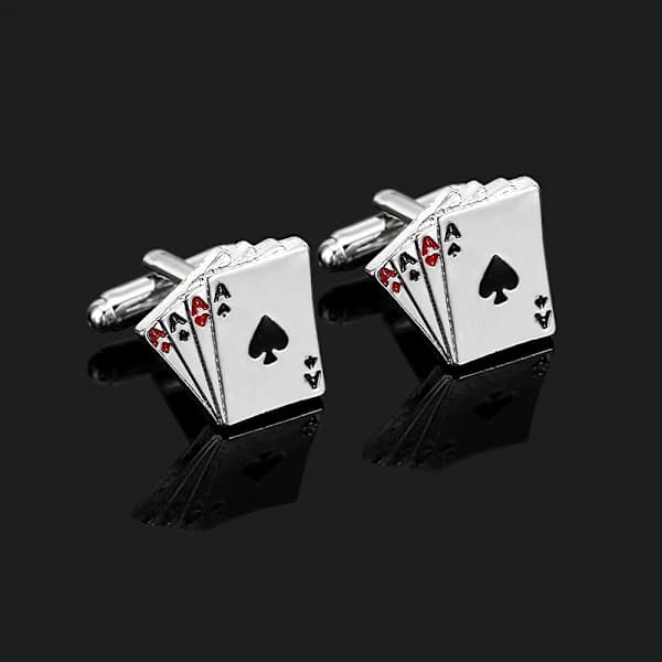 /EA/2-pack Manschettknappskort Ess, Spader, Ruter, Hjärter, Klöver, S