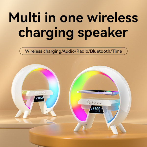 Big G ljudsystem, intelligent Bluetooth-högtalare, trådlös laddning, sängbordsatmosfär, liten nattlampa, Bluetooth-ljudsystem White