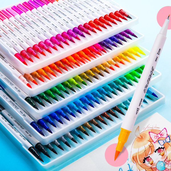 Dubbla akvarellpennor 100 färger för barnkonst graffiti färgpennor studio tvättbar målarpenna set 72 colors