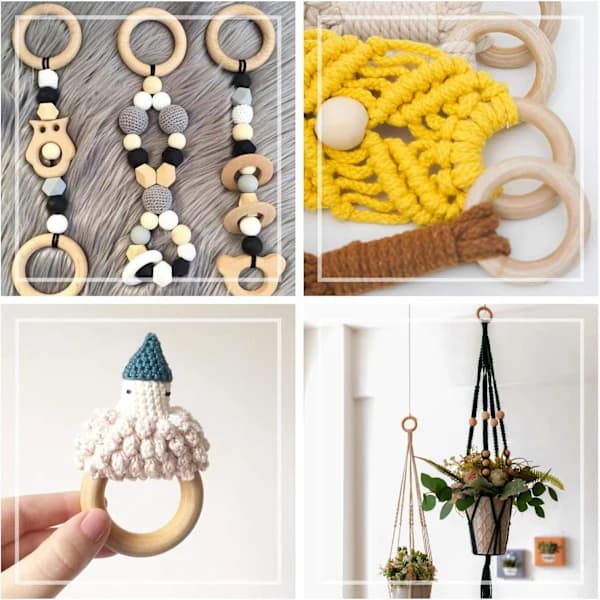 /EA/Pakke med 30 Macrame træringe, uafsluttede naturlige træringe til DIY-håndværk