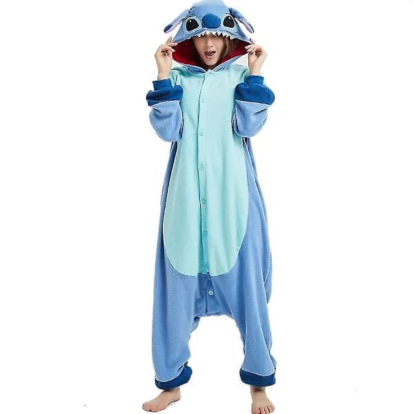 Stitch Pyjamas Anime Tecknad Sovkläder Outfit Jumpsuit_y o Blå Blå Blue S