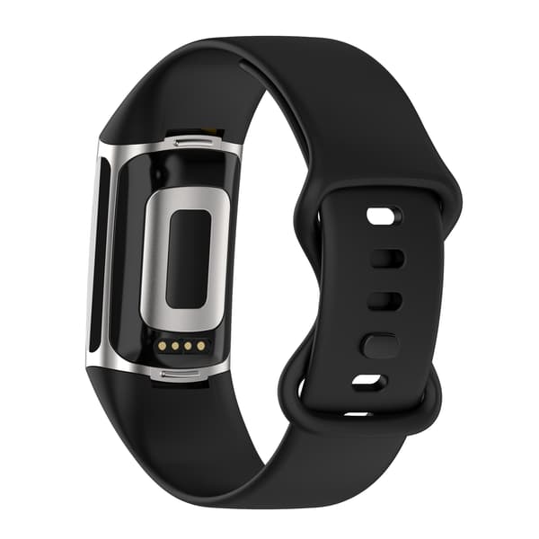 Silikoneurrem til Fitbit Charge 5 og Charge 6 Blød Behagelig Erstatningsrem Sort M Black M