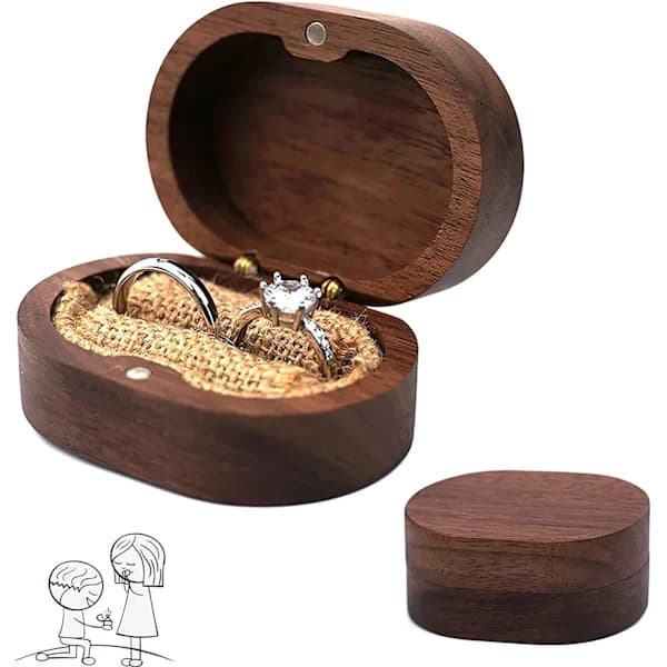 /EA/Ring, Tre Bryllupsringboks, Tre Forlovelsesringboks, Valnu