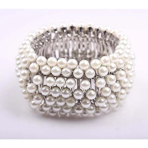 /EA/Overdreven perle metall elastisk bredt armbånd armring damemote tilbehør