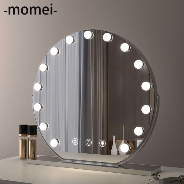 40 cm Hollywood-speil stasjonær bærbar plug-in lading intelligent sminkespeil live sending fyll lys dimming LED lyspære speil