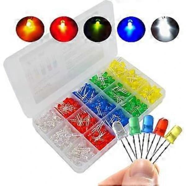 /EA/500 stk 5 mm LED-lysdiode, sorteringssett, lavspenningsdiode for DIY PCB-krets, indikatorlamper