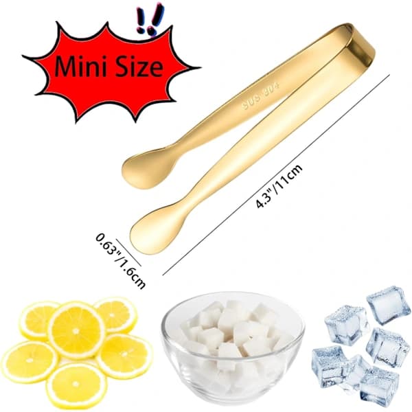 8-pack mini serveringstänger i rostfritt stål, små mattänger för is, sockerbitar, desserter, buffé, kök, guld, 11 cm