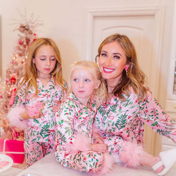 Joululahja - Vaaleanpunainen jouluinen söpö pyjama, joulunsuunnattu perhepyja 14T