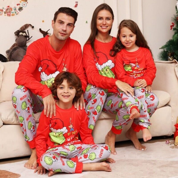 Grinch julpyjamas Familjematchande vuxen barn PJs Set Nattkläder Pyjamas kvinnor 3XL