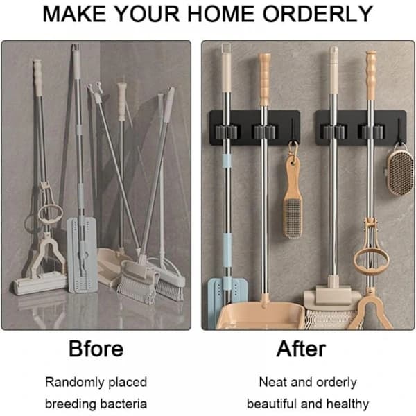 /EA/ (2-pak) Vægmonteret kost- og moppeholder - tykt rustfrit stål