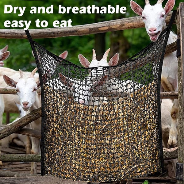 Hø Slow Feeder Net, Kraftigt Knudeløst Polyester Hængende Foderautomat til Heste Bokse Trailere Lader, Sort 120 x 90 cm