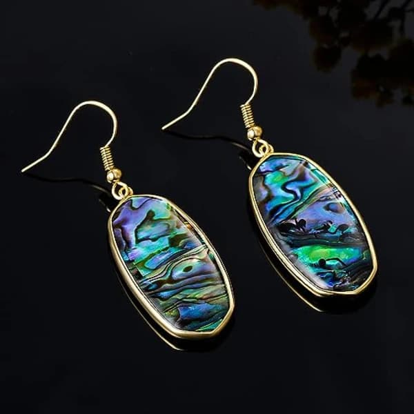 /EA/Drop Dangle Abalone Shell Øreringe Guldbelagt Oval Drop Hook Fas
