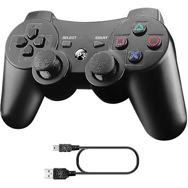 /EA/PS3-controller, Trådløs controller til Playstation 3 Bluetooth Gamepad til PS3 med Dobbelt Vibration Seksakset Fjernbetjening (Sort)