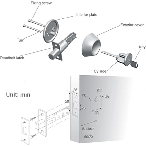 /EA/Qrity Interiørlås Rørformet indstikslås 2 indgange, Messing +