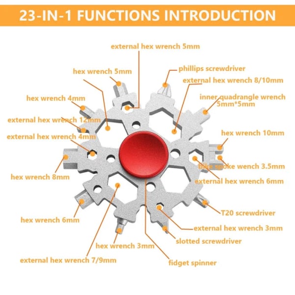 Snowflake monitoimityökalu, ruuvimeisseli, lumihiutale monitoimiavain 23-in-1 Snowflake Multi Tool röd
