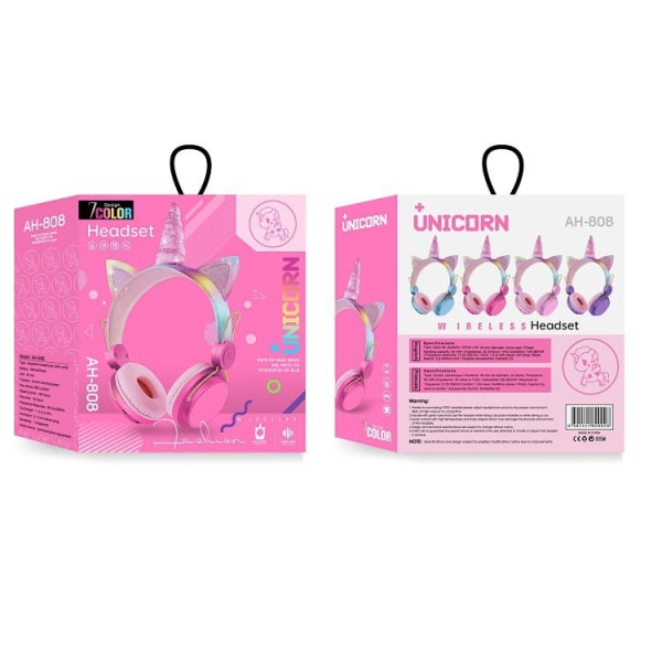 Bluetooth hörlurar för barn för flickor Barn tonåringar, LED-ljus med trådlöst/kabelläge Unicorn-hörlurar, hopfällbara stereohörlurar för flickor med inbyggnad rosröd