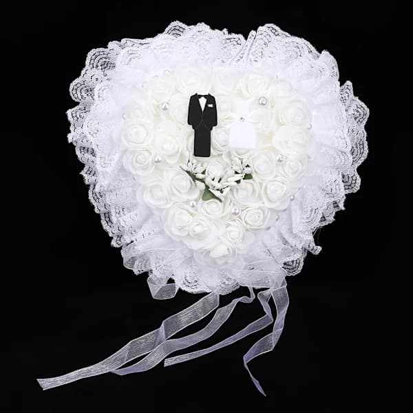 /EA/Elegant Hvit Hjerteform Bryllup Brudgom Brud Ringpute Holder Boks Hvit