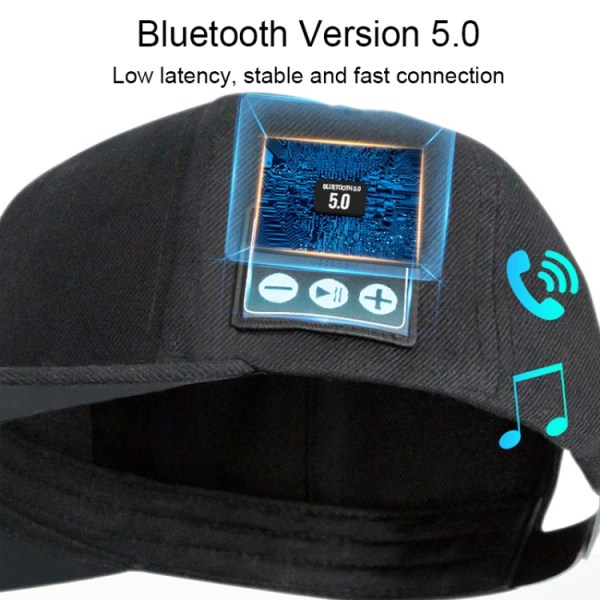 Bluetooth 5.0 binaural stereo trådløs musik call cap udendørs sports baseball cap YX2 Svart