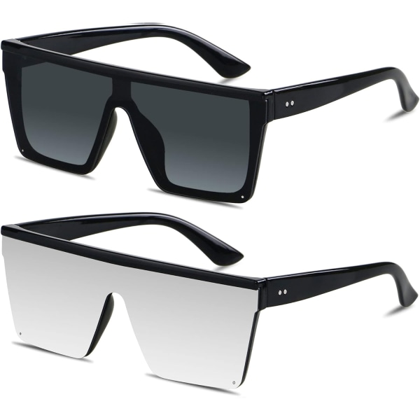 Fyrkantiga överdimensionerade solglasögon för kvinnor män Big Flat Top Fashion Shield Stora UV-skydd Kantlösa nyanser C