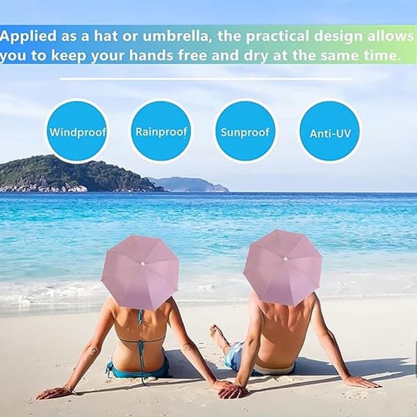 Paraplyhatt, håndfri sammenleggbar vanntett sol- og regnparaplyhatt med justerbart hodebånd for strand, camping og fiske, rosa