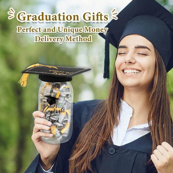 Graduation Gifts 2024 - DIY Graduation Mason Jar - Fylld med pengar & Klass 2024 Cap Kit - Graduation Centerpieces Grattis Dekorationer Fest Suppl 1pc