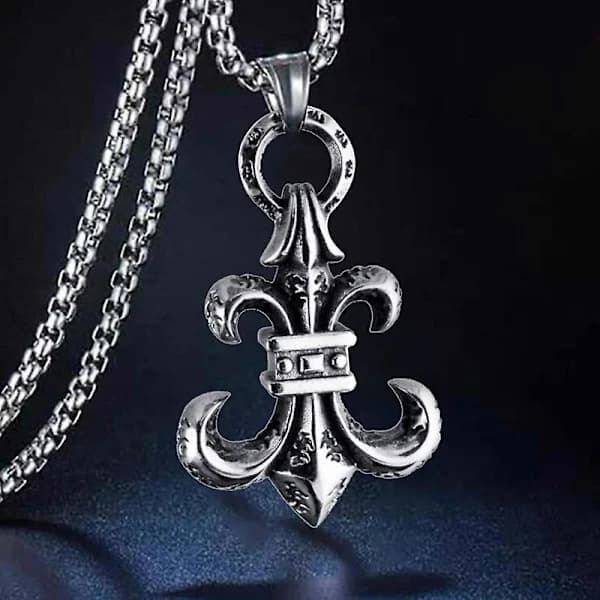 /EA/Oxideret sølv Fleur De Lis halskæde, 18 \"