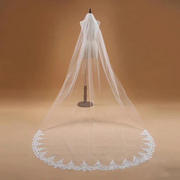 /EA/Brudslöja, lång, elfenbensvit, golvlång, 3 m, elegant, enkel