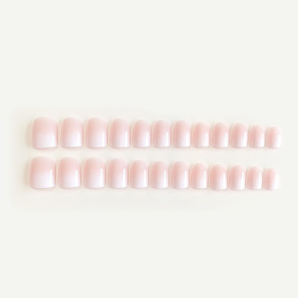 Fyrkantiga pressnaglar Korta falska naglar franska cover falska naglar kvinnor och flickor 24 delar (vit rosa)