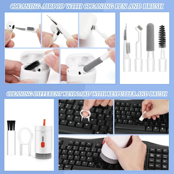 Rengøringssæt til mobilt tastatur, computer Bærbar skærmrengøringsspray 20 i 1 multiværktøj elektronisk enhedsrengøringsbørste Black