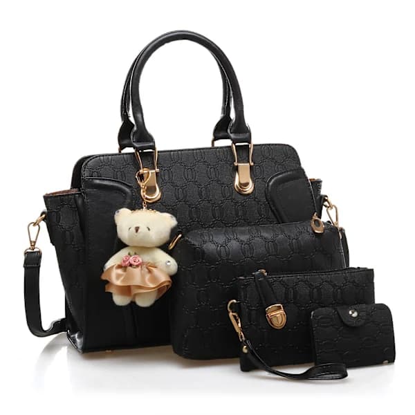 /EA/4-pak Dammode Håndtasker Tote Tasker Skuldertaske Top Håndtag Satchel Pung Sæt - Sort