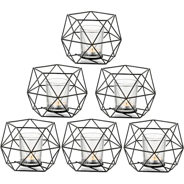 /EA/Svart Telysestake - Sett med 6 Geometriske Lysestaker