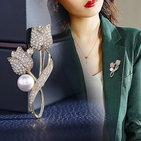 /EA/Brosch Strass Tulpanblomma Brosch Antireflex Kostymbrosch Agepin Smycken guld