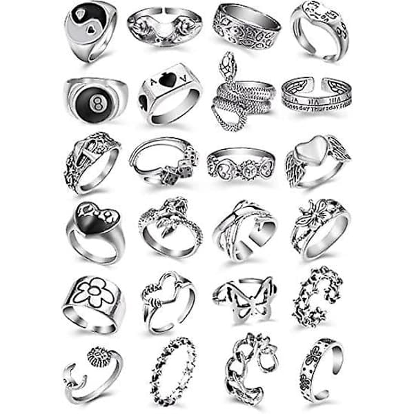 /EA/Vintage Punk Ringar Set för Män Kvinnor Orm Öppen Groda Ring Knuckle Staplingsringar Justerbart Punk Ring Set, 8/24 st (24 st)