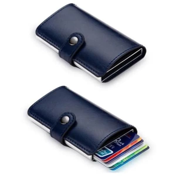 /EA/Pop Up Kortholder Aluminium Læder RFID & NFC beskyttelse Seddelrum Sort