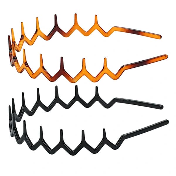 /EA/Sæt med 4 riflede sorte plastikkamme med hajtænder (sort+brun)