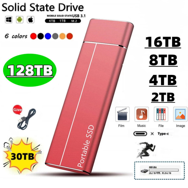 SSD-portabel solid state-enhed udvidelse og opgradering til 2TB effektiv overføring röd 2TB
