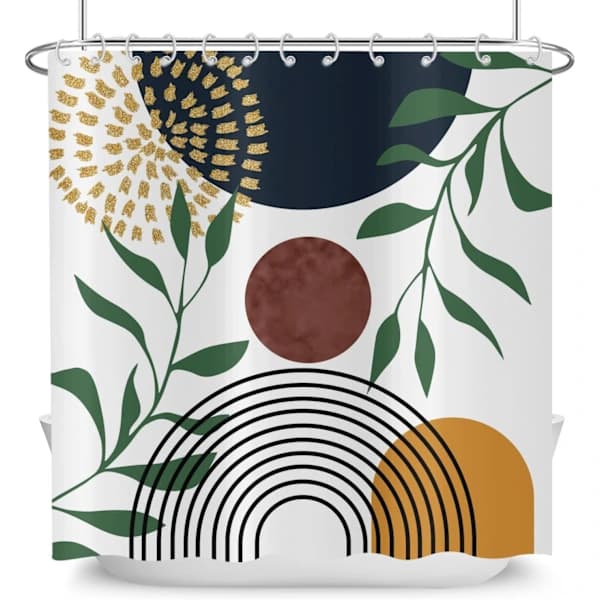/EA/(180x180cm) Duschdraperi med grönt bladmönster Boho Geometrisk Show